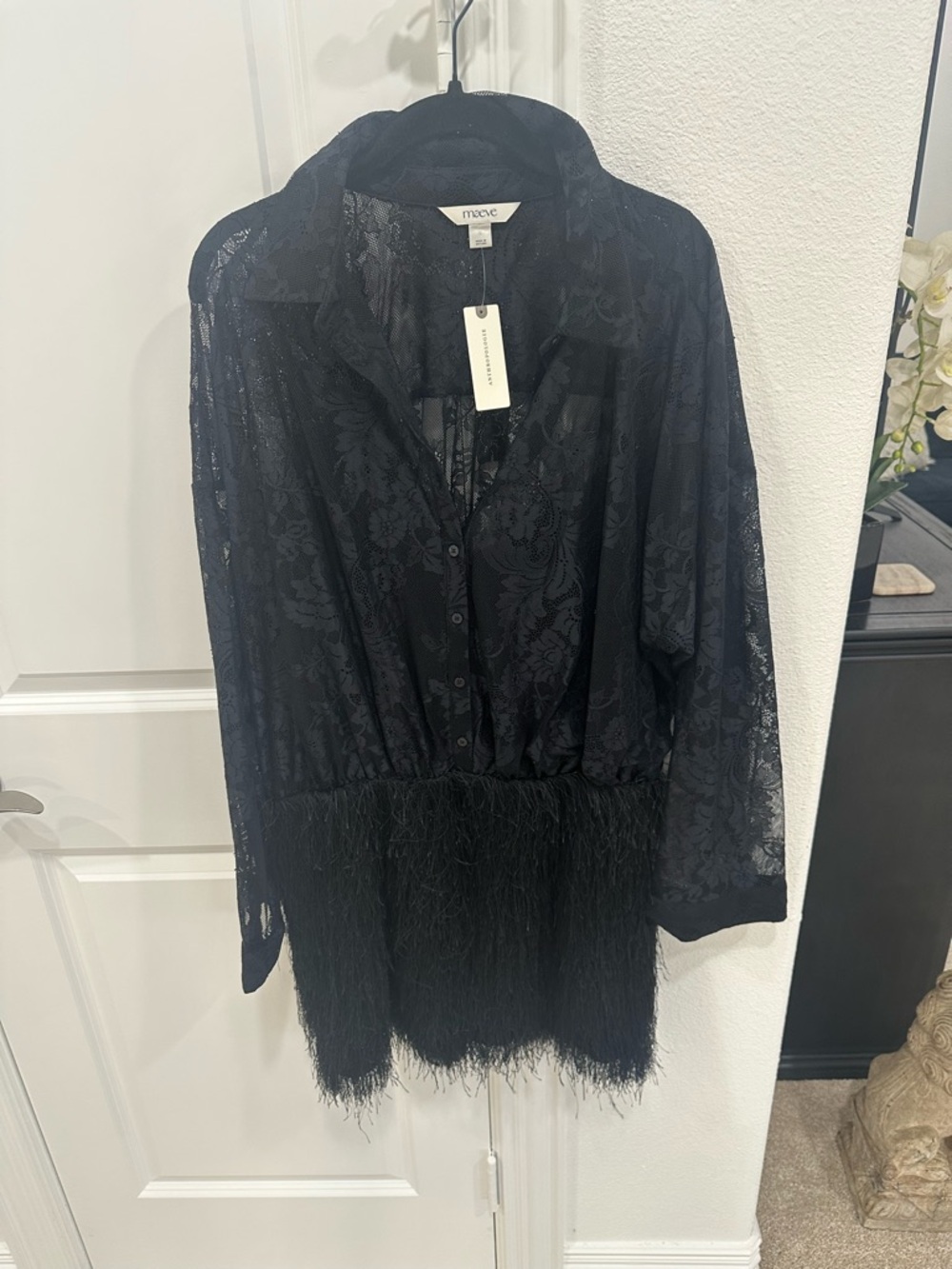 Anthropology - Maeve / Black Lace Fringe Mini Dress | Large - Picture 6 of 7